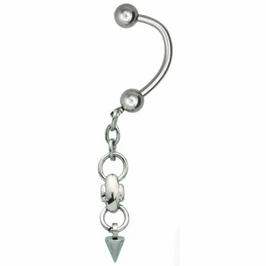 Dangling Spike Chain Belly Button Ring - 316L Stainless Steel