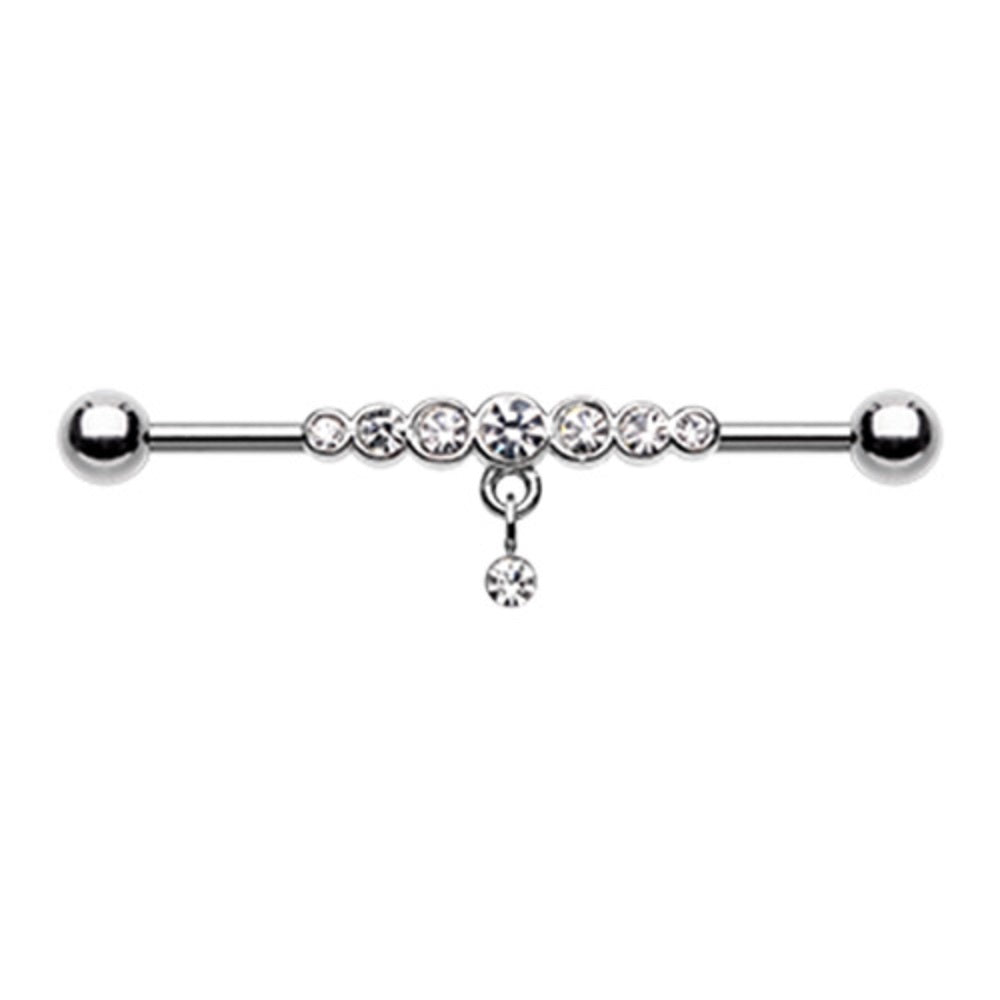 CZ Crystal Lined Dangling Gem Industrial Barbell
 - Stainless Steel