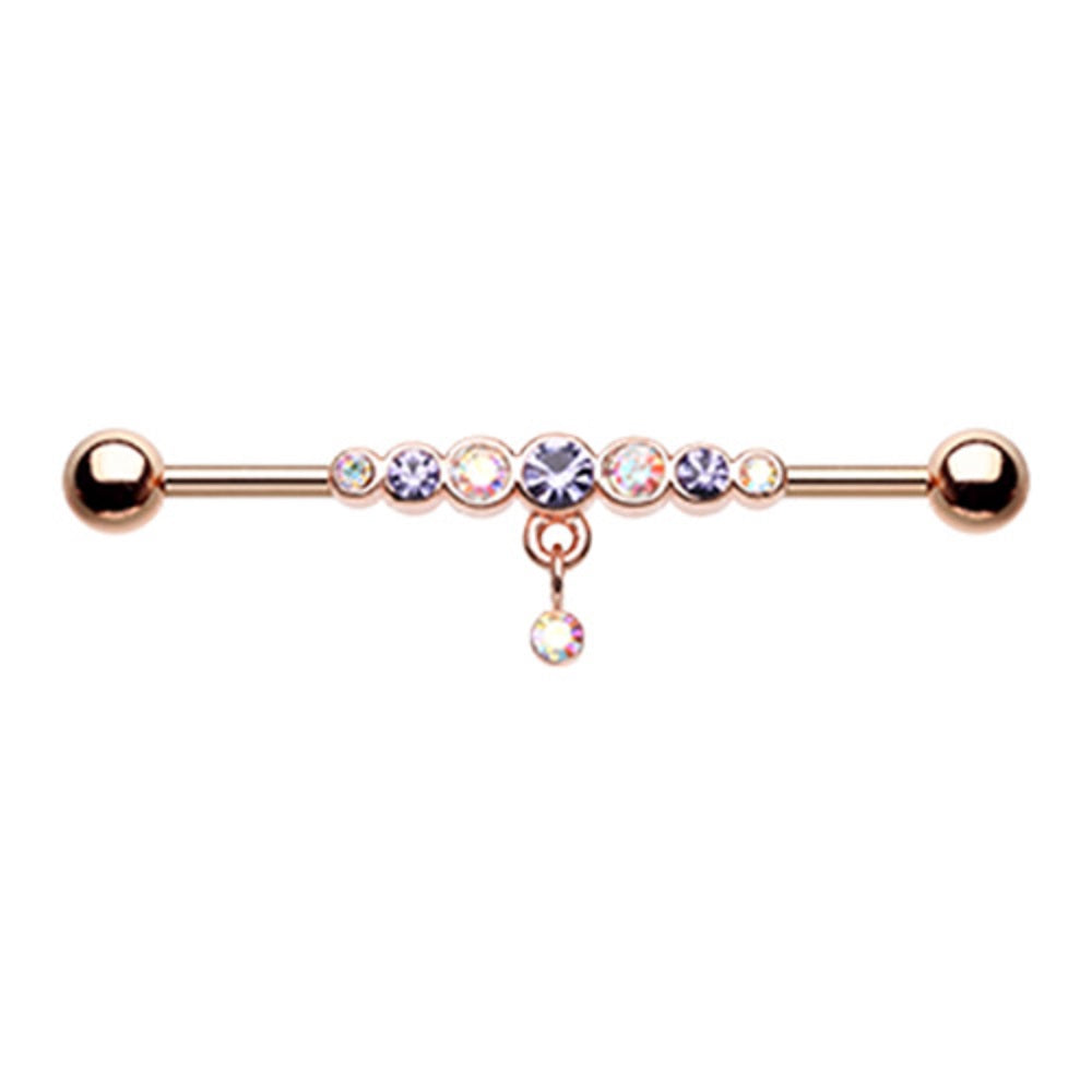 CZ Crystal Lined Dangling Gem Industrial Barbell
 - Stainless Steel