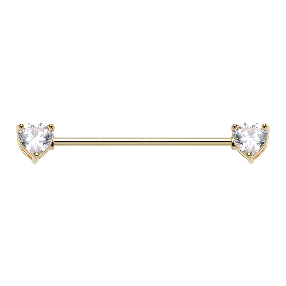 CZ Crystal Heart Ends Industrial Barbell - Stainless Steel