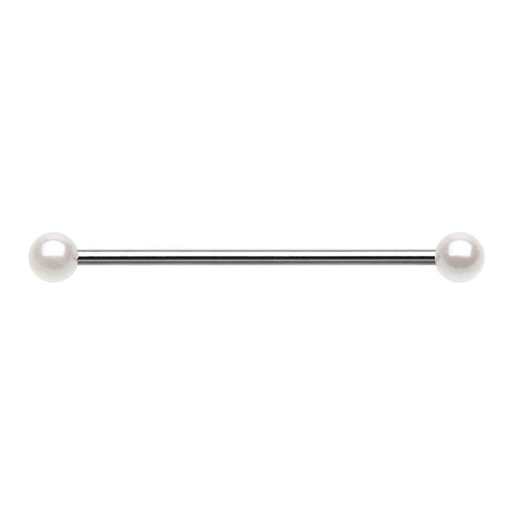 Synthetic Pearl Ball Ends Industrial Barbell - 316L Stainless Steel