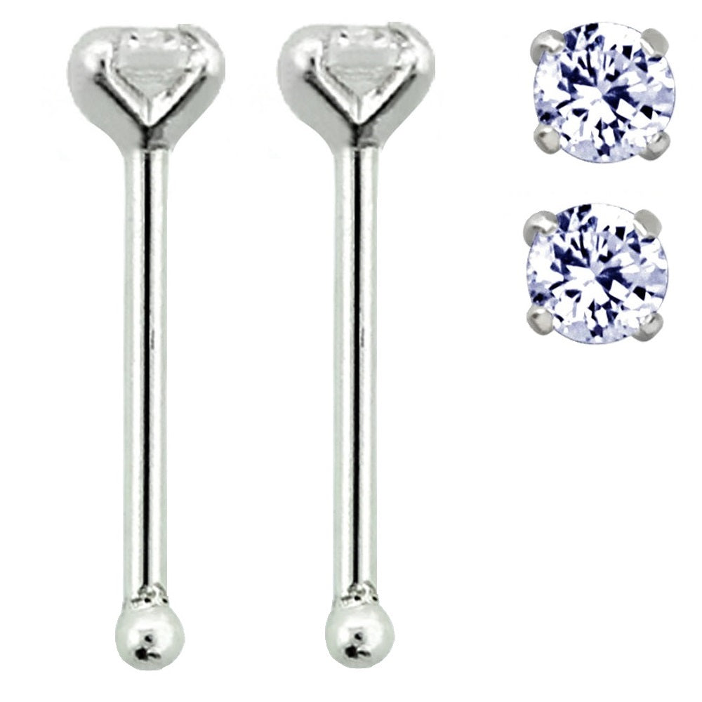 CZ Crystal Gem Prong Set Nose Bone Stud
- Sterling Silver