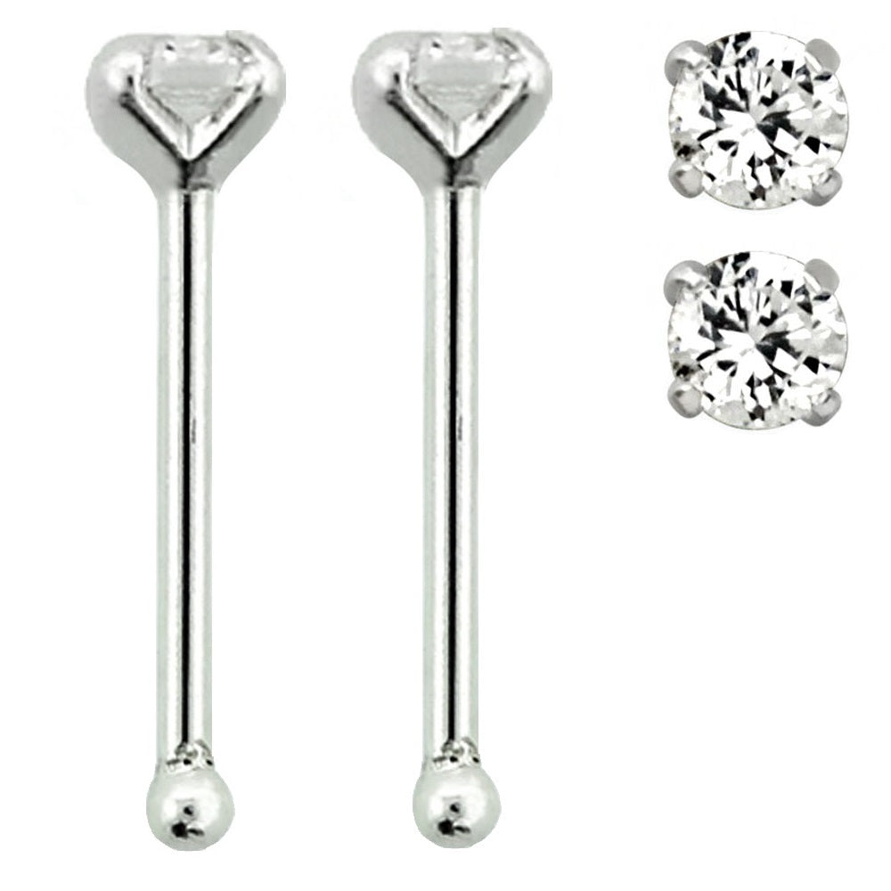 CZ Crystal Gem Prong Set Nose Bone Stud
- Sterling Silver