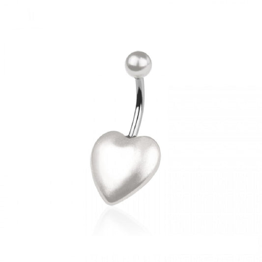 Faux Pearl Heart Belly Button Ring - 316L Stainless Steel