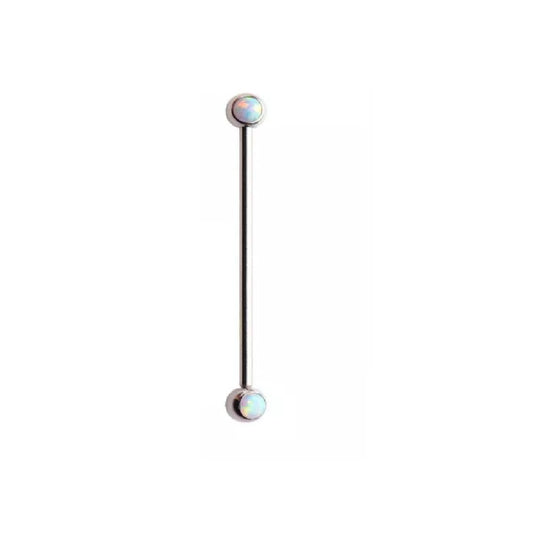 Forward Facing Synthetic Opal Cartilage Industrial Barbell - 316L Stainless Steel