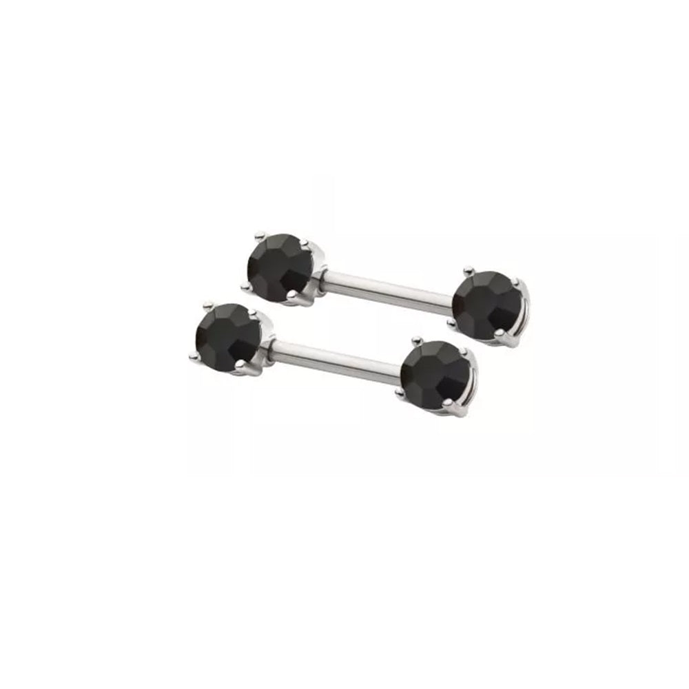 Prong Set CZ Crystal Ends Nipple Barbells - Pair - 316L Stainless Steel