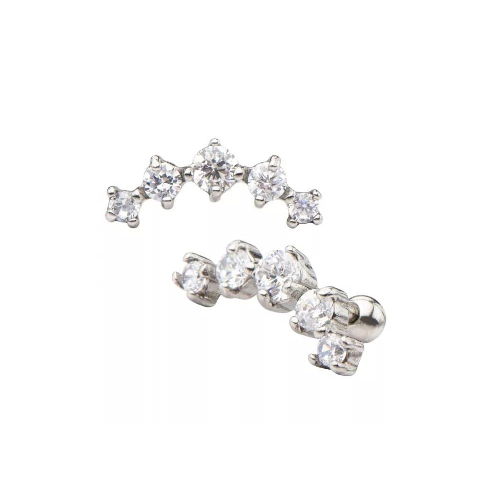 Curved Prong-Set CZ Crystal Cartilage Stud Earring - Stainless Steel