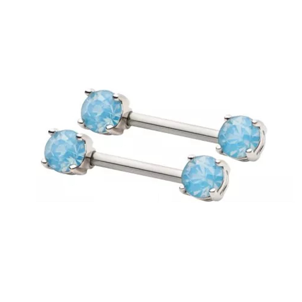 Prong Set Opalite Ends Nipple Barbells - Pair - 316L Stainless Steel