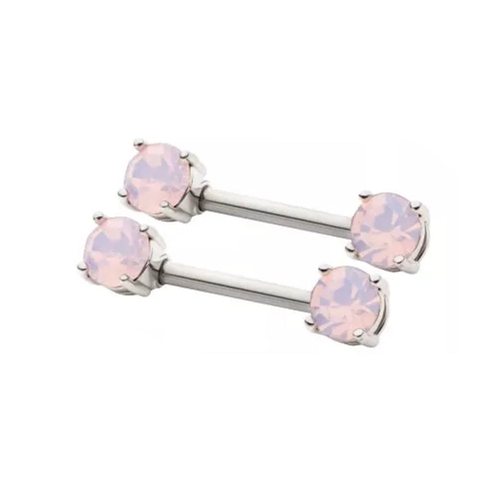 Prong Set Opalite Ends Nipple Barbells - Pair - 316L Stainless Steel