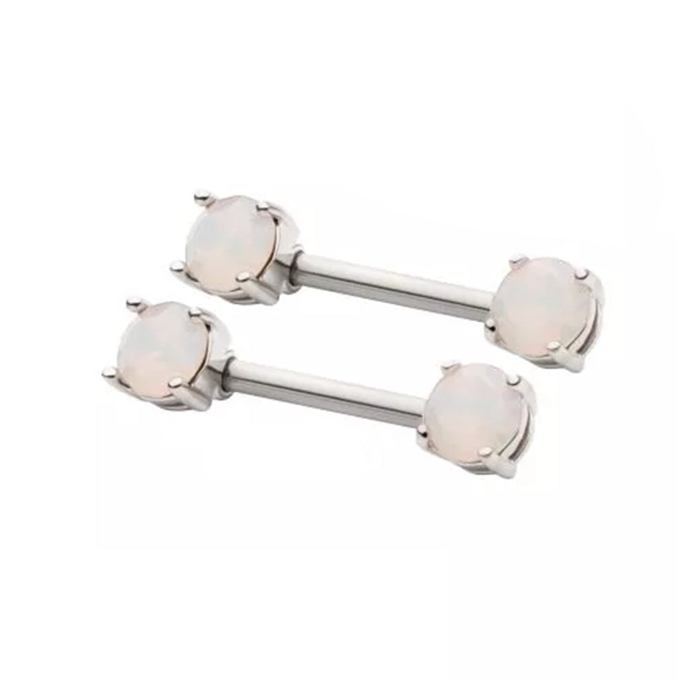 Prong Set Opalite Ends Nipple Barbells - Pair - 316L Stainless Steel