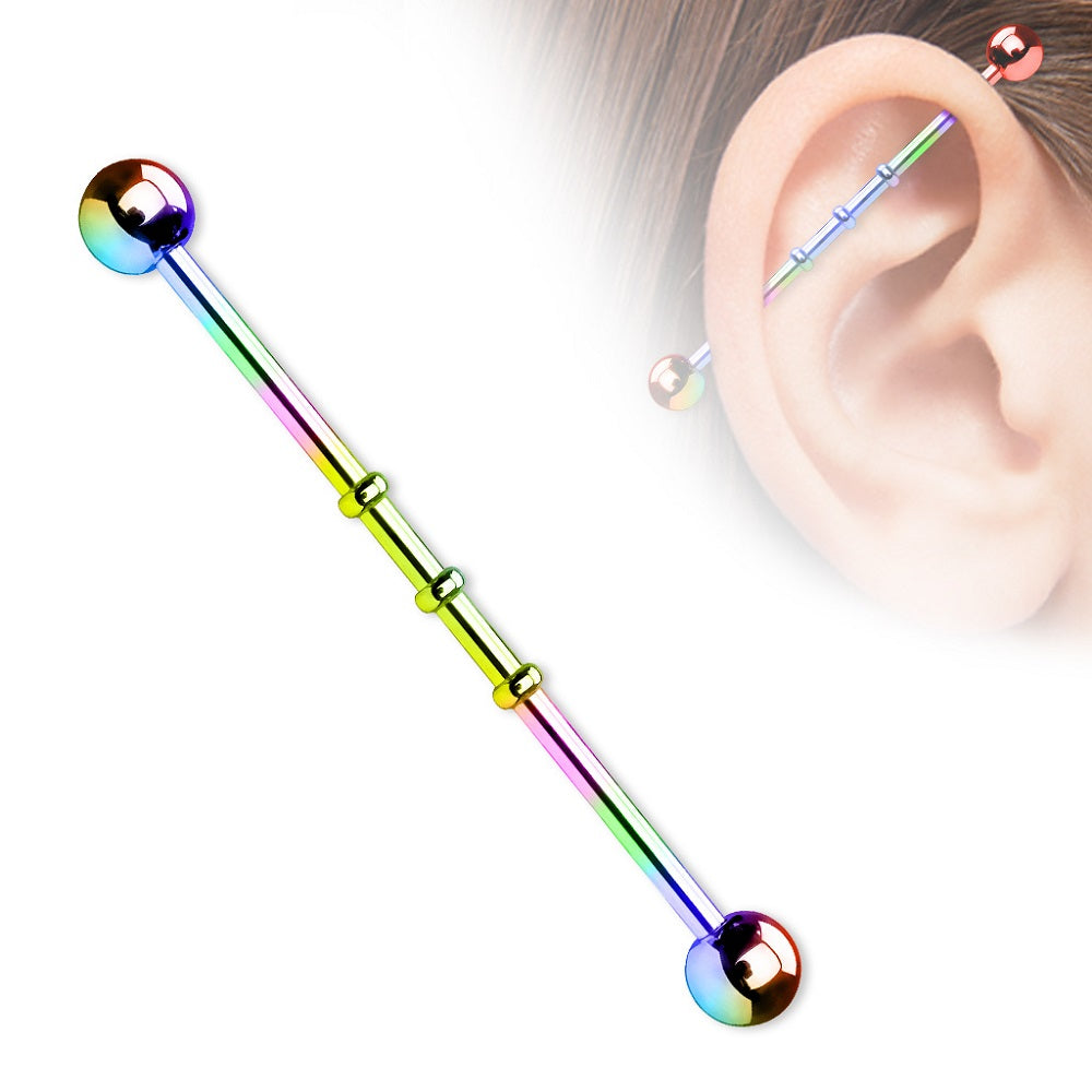 Triple Notched Industrial Barbell - Titanium Plated Stainless Steel