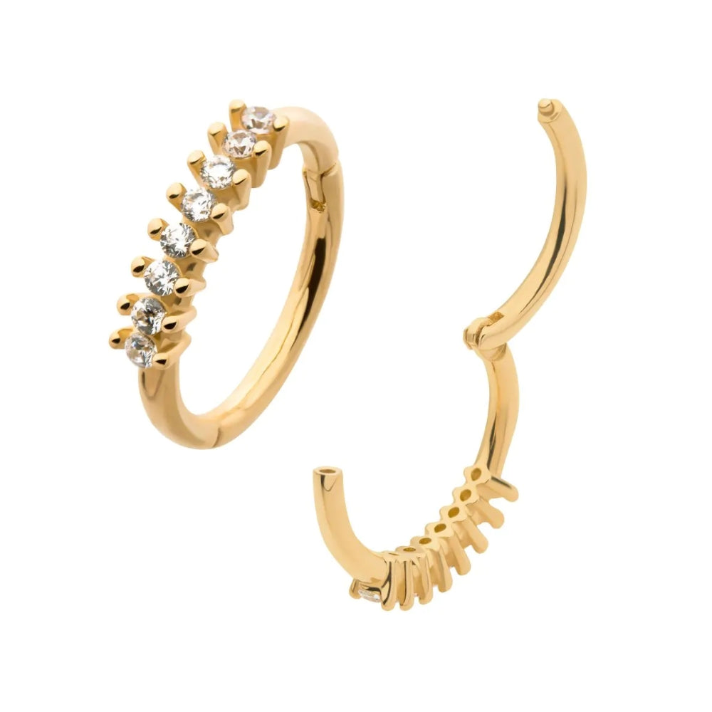 Beaded Cluster CZ Edge Hinged Segment Clicker - 14kt Gold