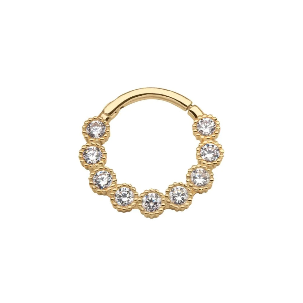 Beaded Edge Bezel Set CZ Cluster Front Facing Hinged Segment - 14kt Gold