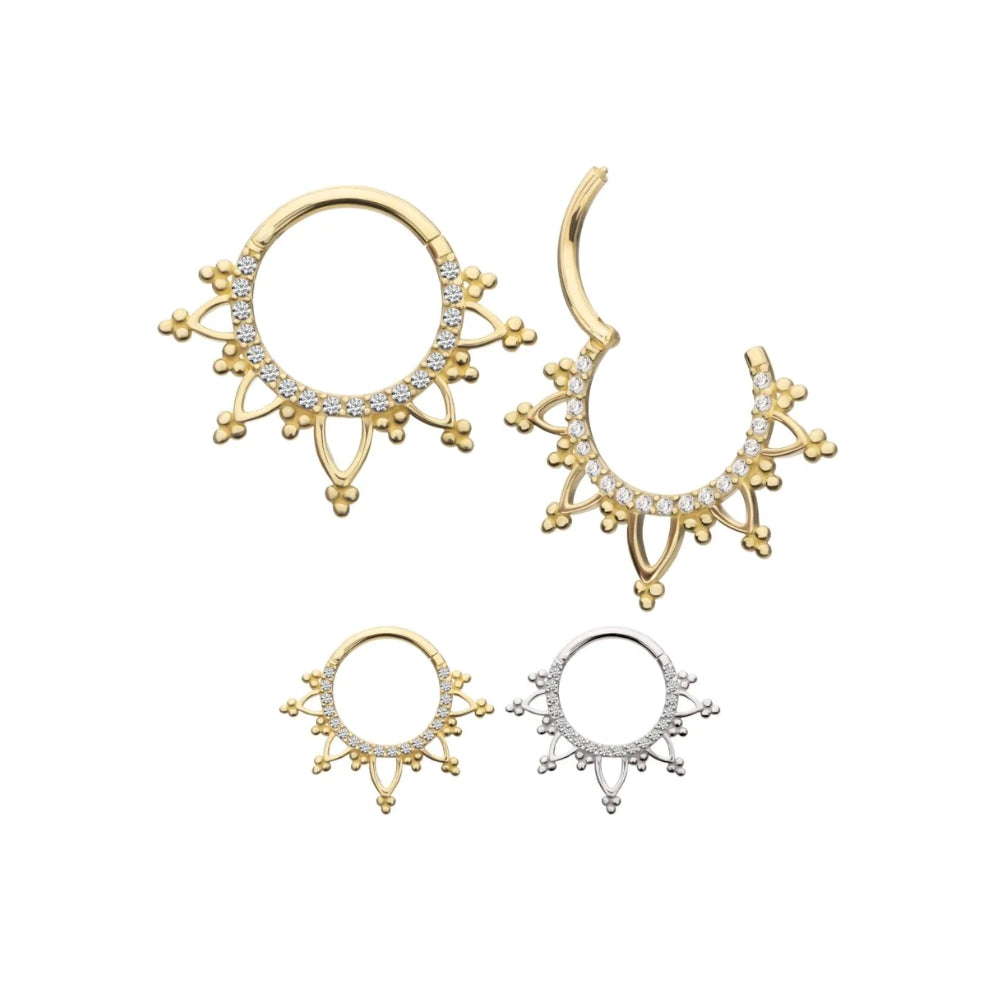Beaded Edge Front Facing Hinged Clicker - 14kt Gold