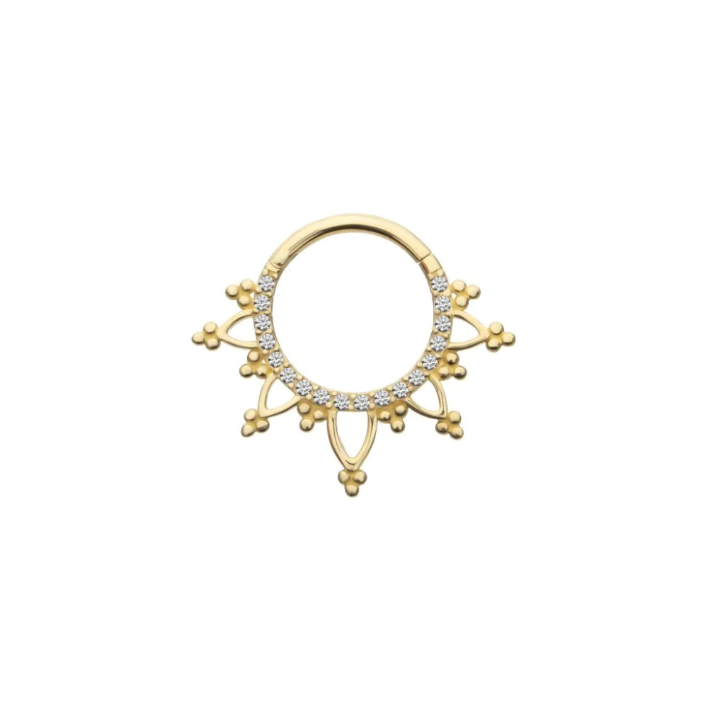 Beaded Edge Front Facing Hinged Clicker - 14kt Gold