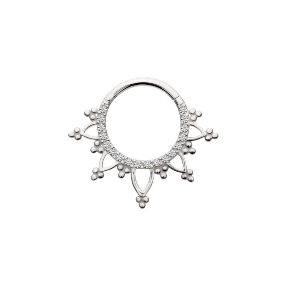 Beaded Edge Front Facing Hinged Clicker - 14kt White Gold