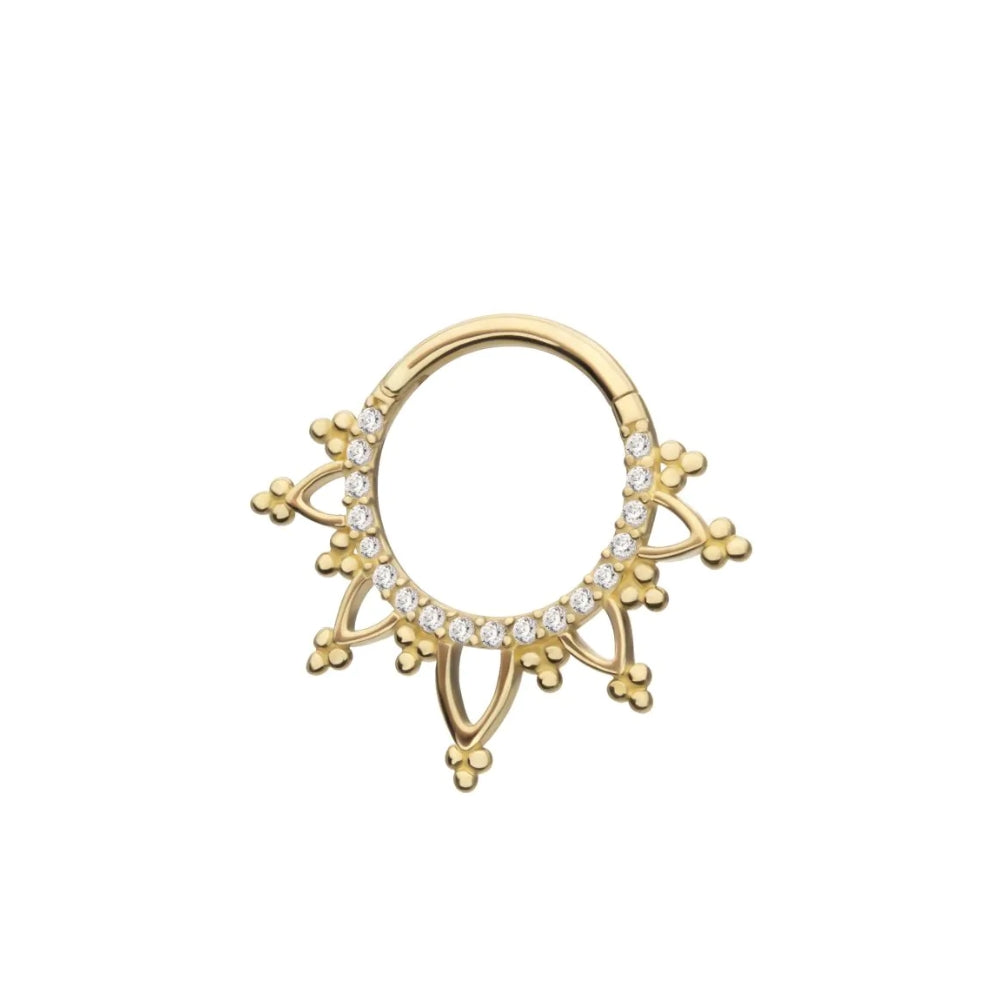 Beaded Edge Front Facing Hinged Clicker - 14kt Gold