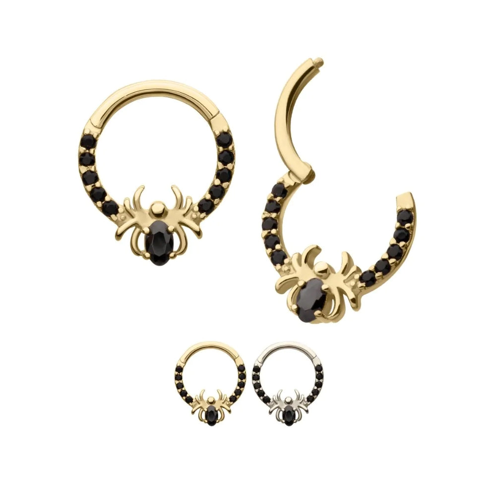 Black CZ Spider Front Facing Hinged Segment Clicker - 14kt Gold