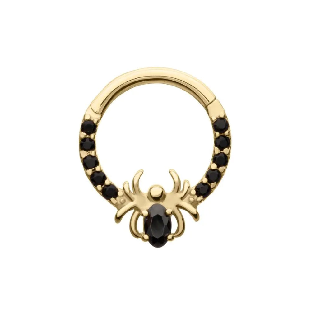 Black CZ Spider Front Facing Hinged Segment Clicker - 14kt Gold