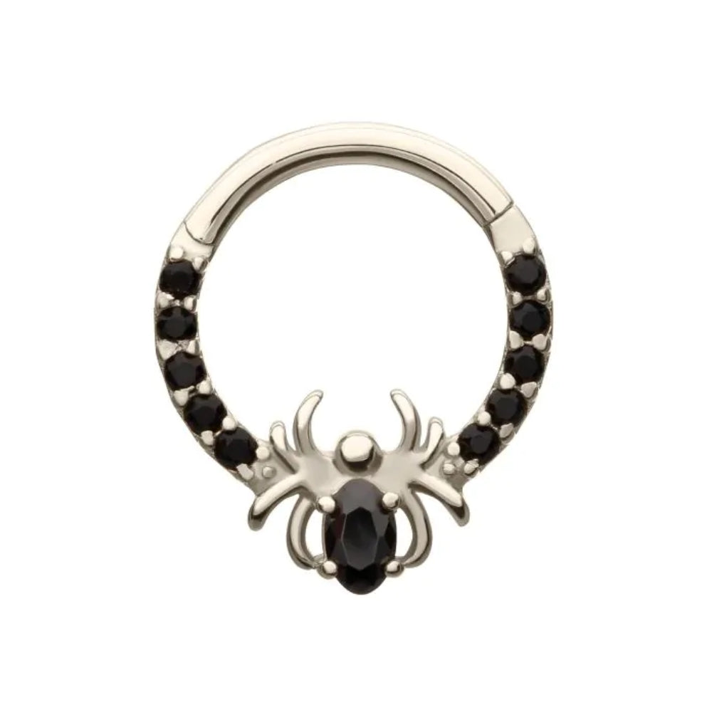 Black CZ Spider Front Facing Hinged Segment Clicker - 14kt White Gold