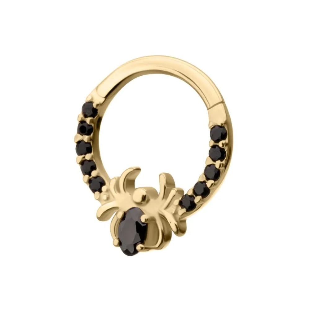 Black CZ Spider Front Facing Hinged Segment Clicker - 14kt Gold