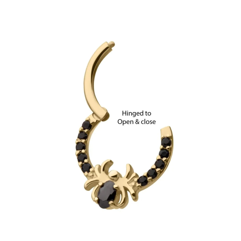 Black CZ Spider Front Facing Hinged Segment Clicker - 14kt Gold