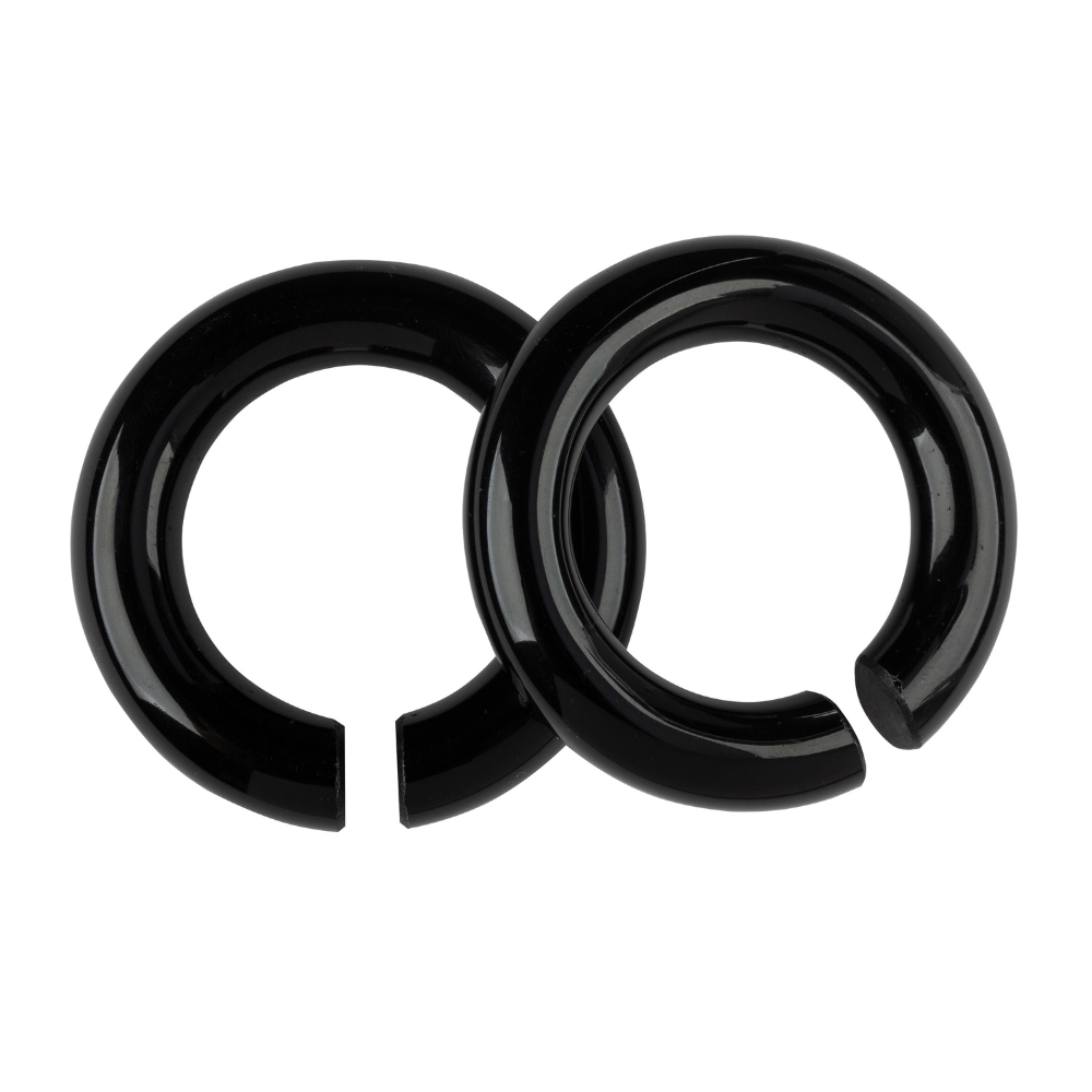 Black Obsidian Stone Hoop Plugs - Pair