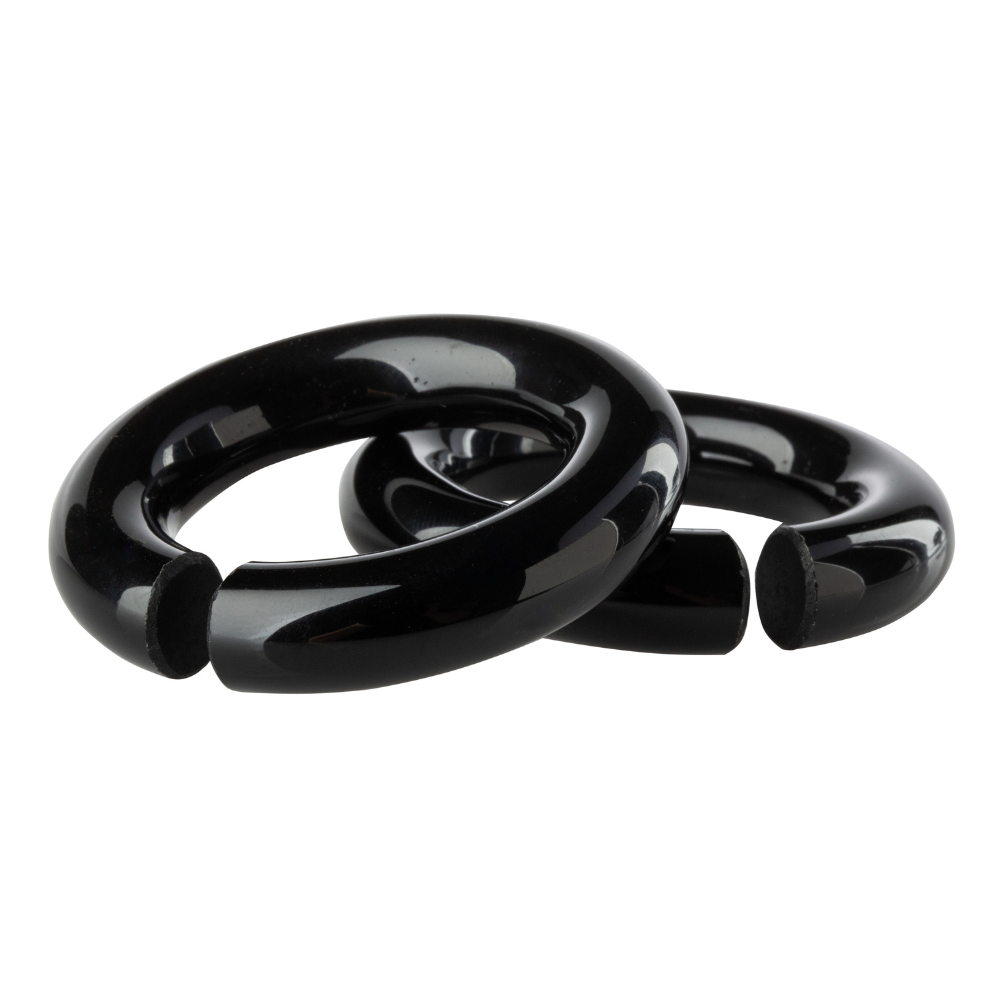 Black Obsidian Stone Hoop Plugs - Pair