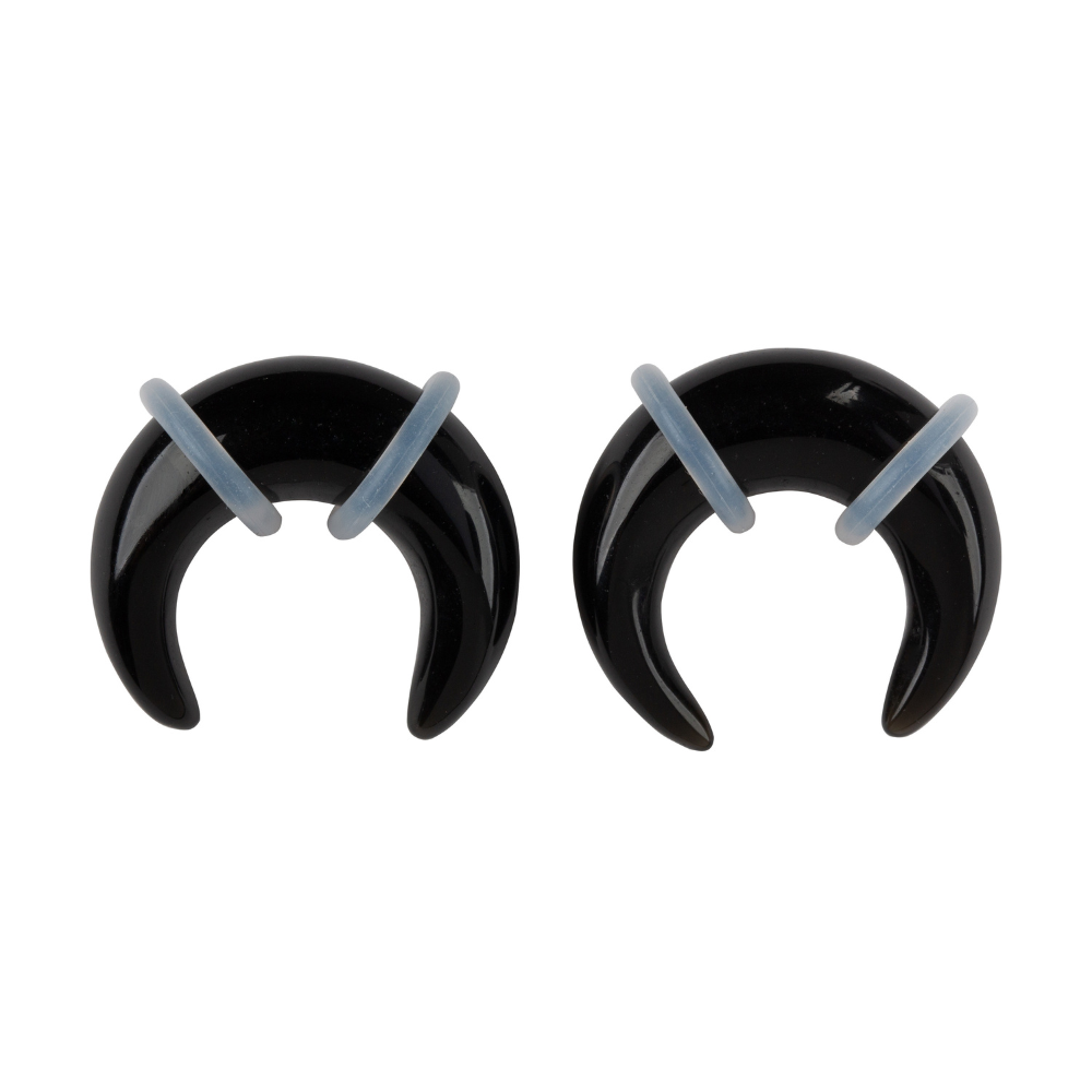 Black Obsidian Stone Pincher Taper Plugs with O Rings - Pair
