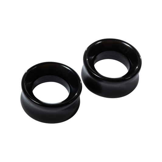 Natural Black Obsidian Stone Double Flared Tunnels - Pair