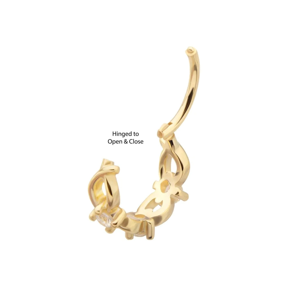 Braided CZ Side Facing Hinged Segment Clicker - 14kt Gold