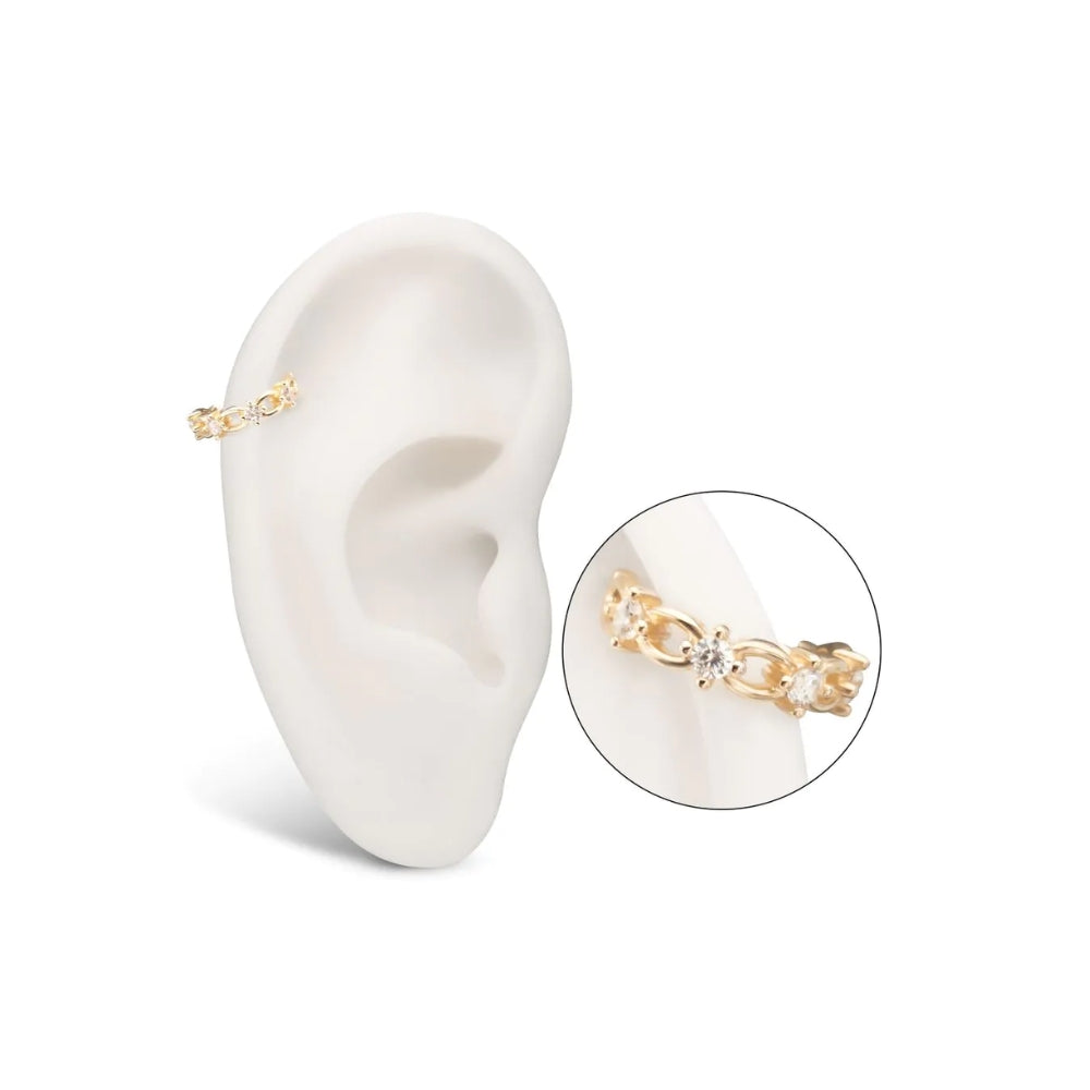 Braided CZ Side Facing Hinged Segment Clicker - 14kt Gold