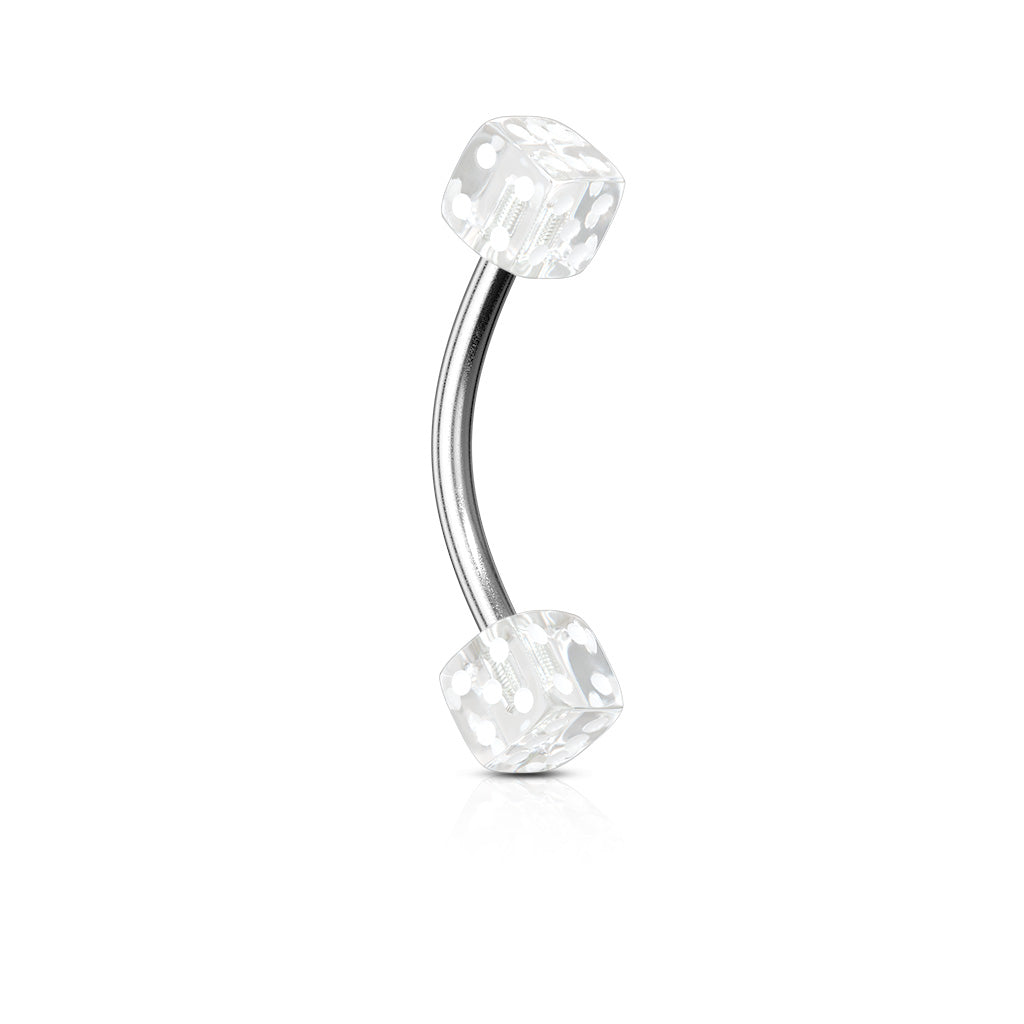Acrylic Dice Curved Eyebrow Barbell - 316L Stainless Steel