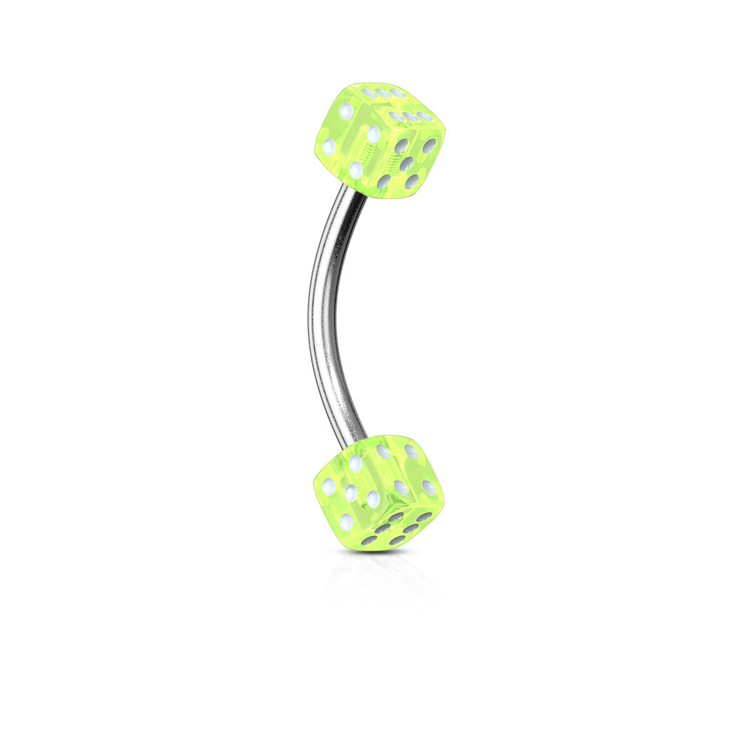 Acrylic Dice Curved Eyebrow Barbell - 316L Stainless Steel