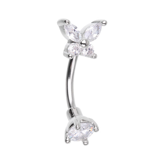 CZ Crystal Butterfly Curved Eyebrow Barbell - Stainless Steel