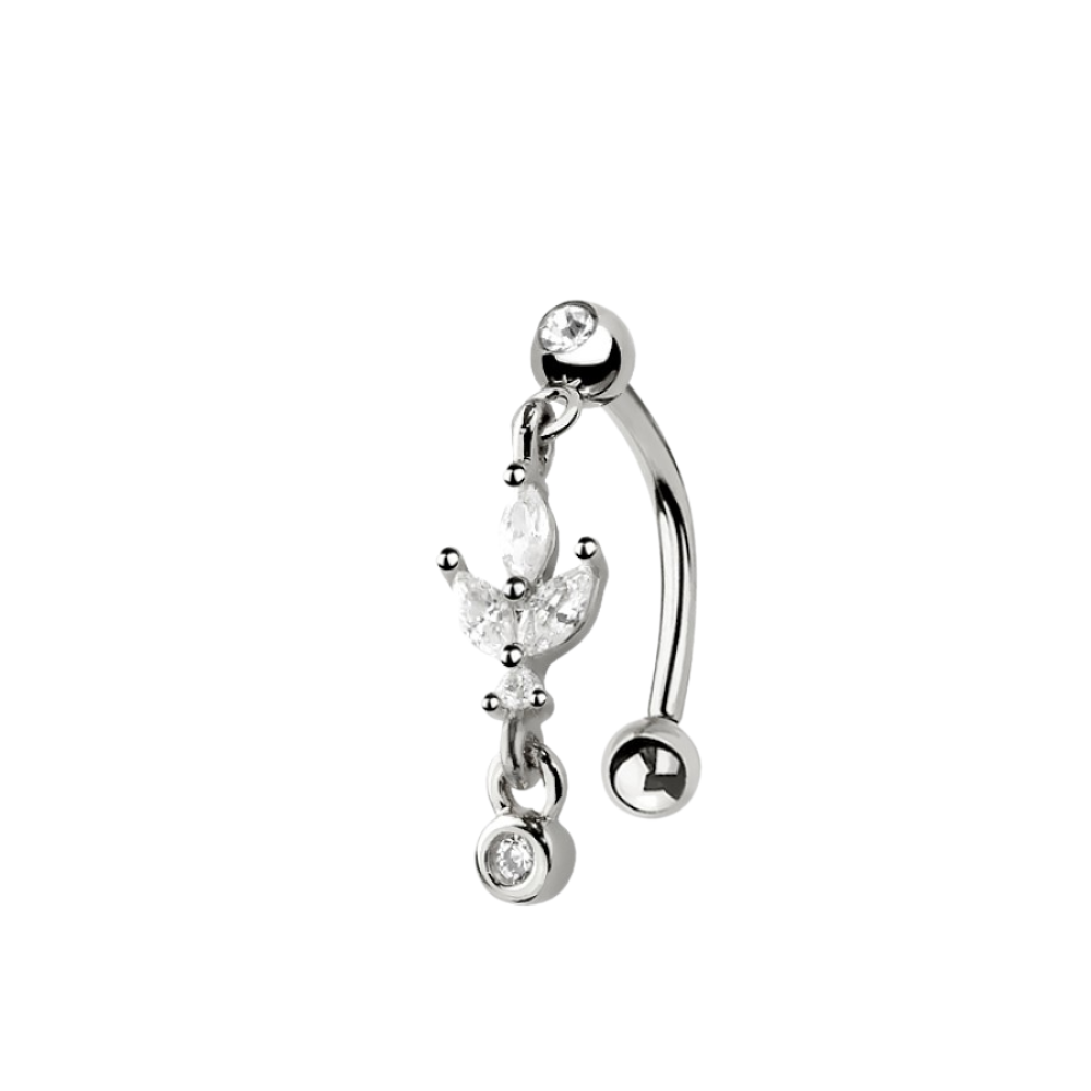 Dangling CZ Crystal Marquise Curved Eyebrow Barbell - 316L Stainless Steel