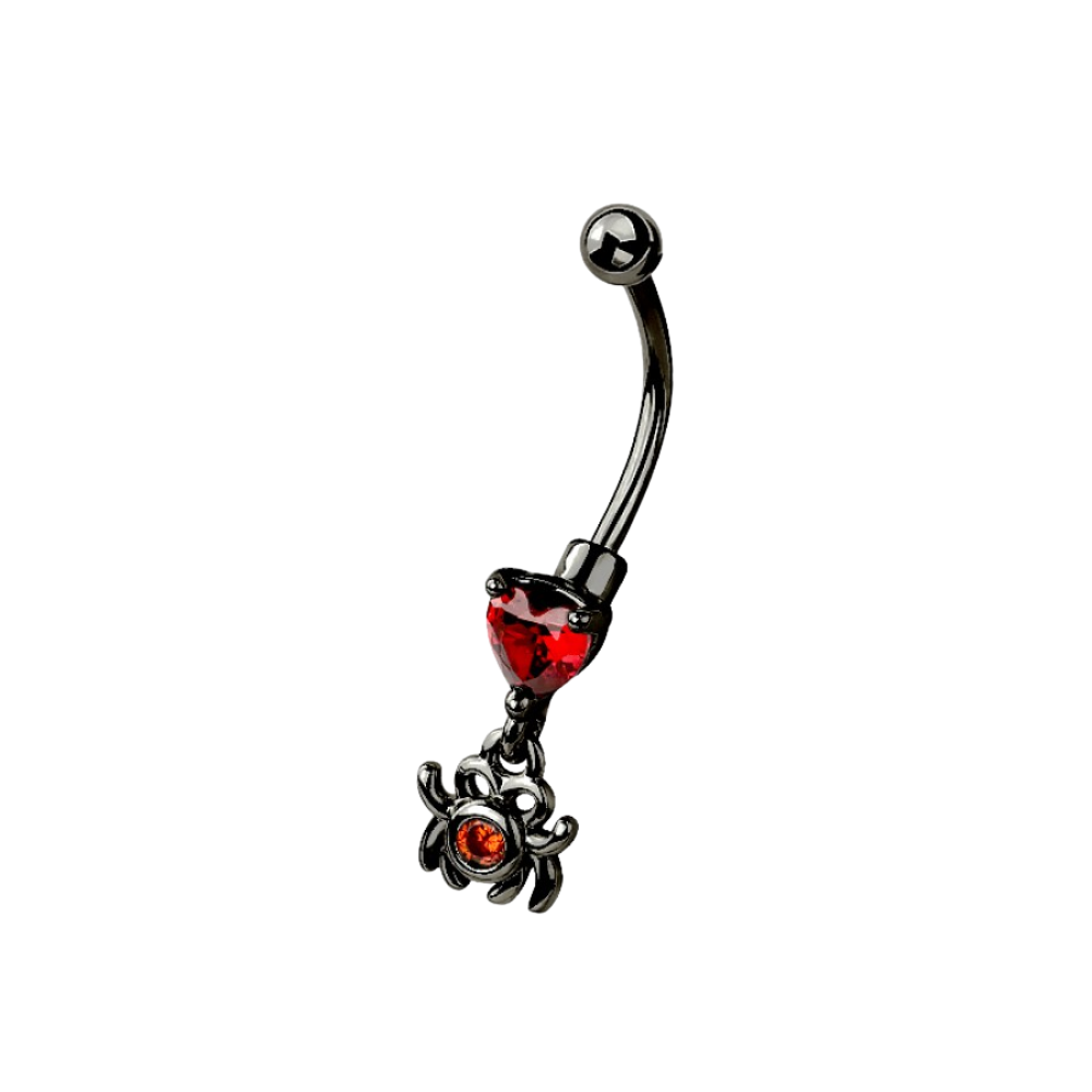 Red CZ Crystal Dangling Spider Curved Eyebrow Barbell - 316L Stainless Steel