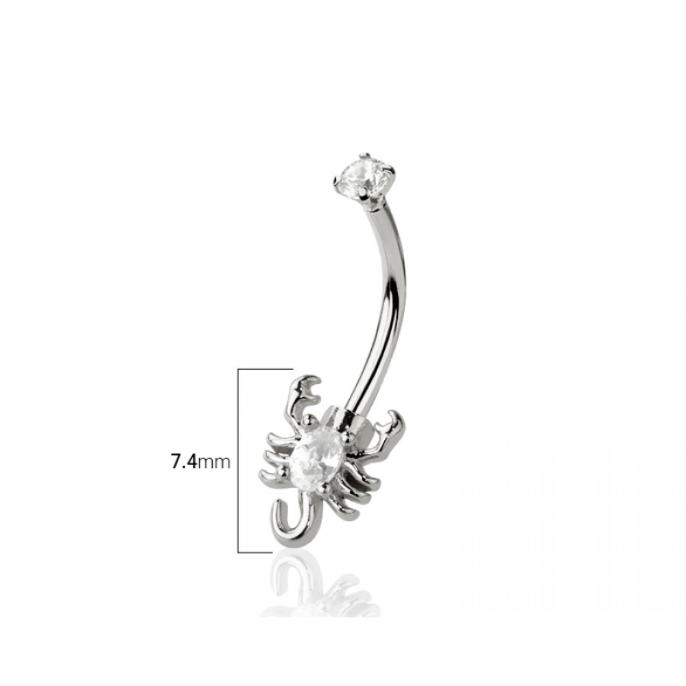 CZ Crystal Scorpion Curved Eyebrow Barbell - 316L Stainless Steel