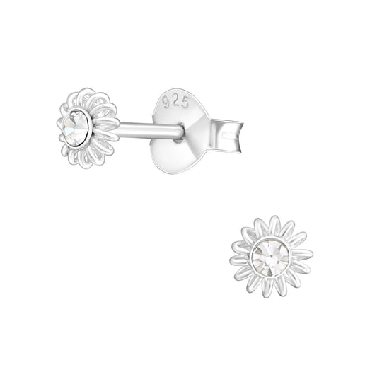 Crystal Tiny Sun Stud Earrings - Pair - 925 Sterling Silver
