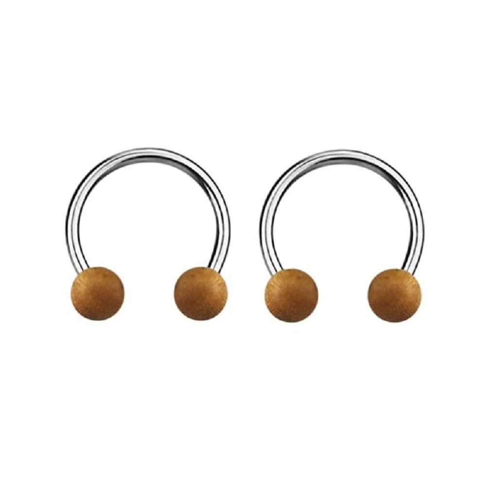 Organic Teak Wood Ball Circular Barbells - 316L Stainless Steel - Pair