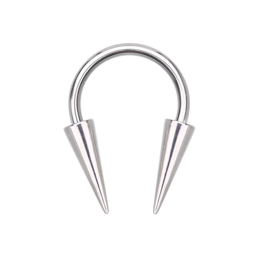 Horseshoe Circular Barbell with Long Spikes - Stainless Steel