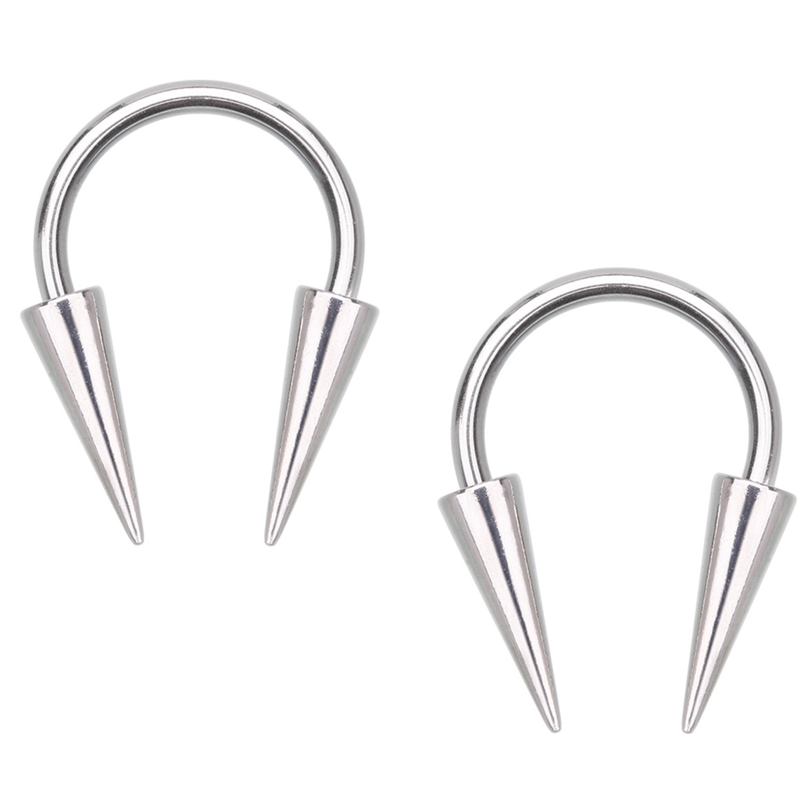 Long Spike Horseshoe Circular Barbell Earrings - Stainless Steel - Pair