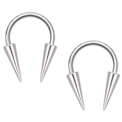 Long Spike Horseshoe Circular Barbell Earrings - Stainless Steel - Pair