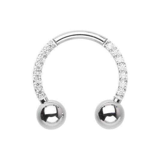 CZ Crystal Lined Front Facing Circular Horseshoe Barbell - 316L Stainless Steel