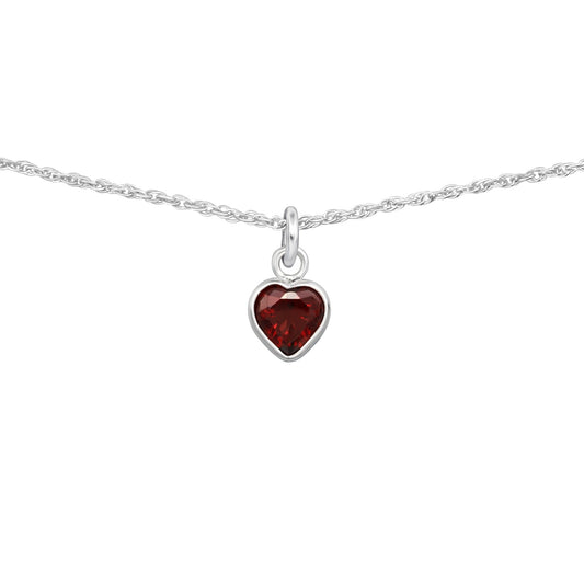 Red CZ Crystal Heart Choker Necklace - 925 Sterling Silver