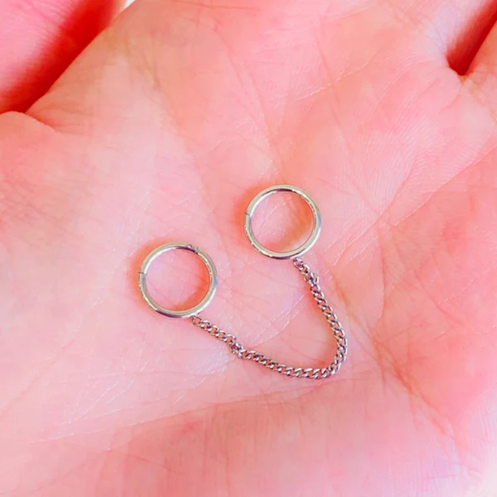 Two Hinged Segment Clicker Rings with Connecting Chain - 316L Stainless Steel