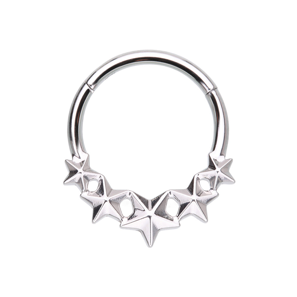 Nautical Star Lined Hinged Segment Ring - Stainless Steel