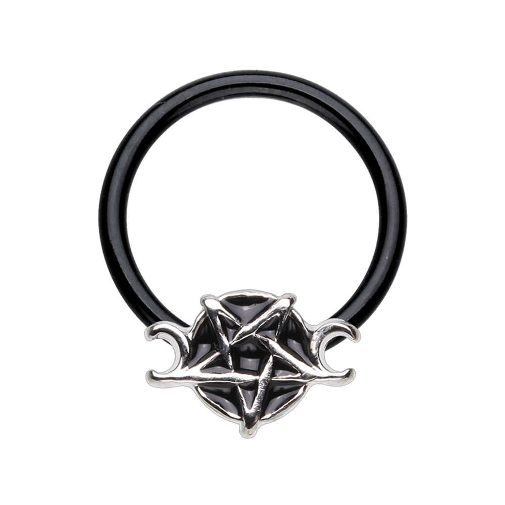 Black Wiccan Pentagram Captive Bead Ring
- Stainless Steel