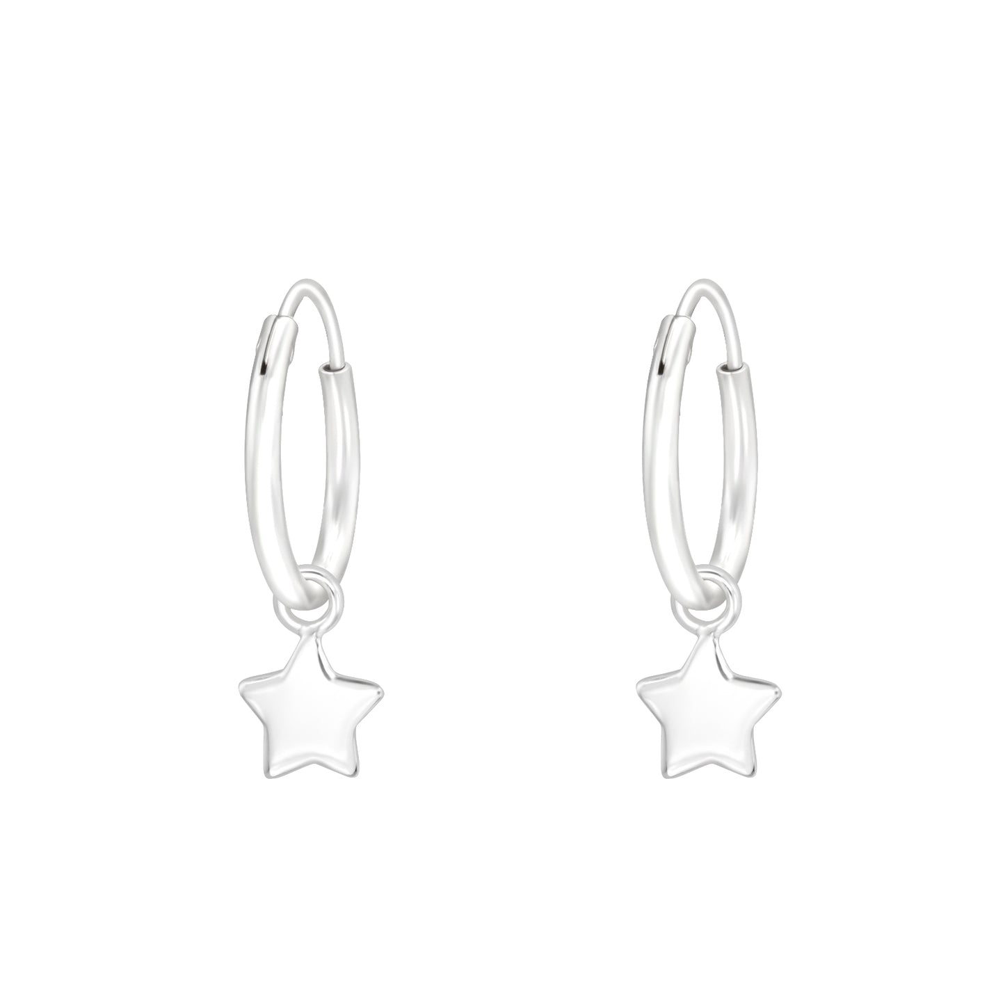 Dangling Star 12mm Hoop Earrings - Pair - 925 Sterling Silver