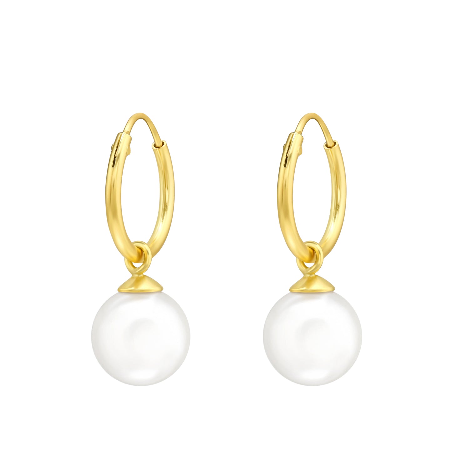 Dangling Faux Pearl 12mm Hoop Earrings - Pair - 925 Sterling Silver